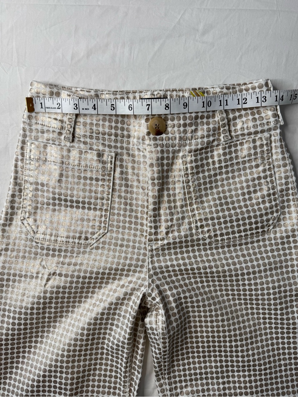 Anthropologie Maeve Colette Metallic Dot Cropped Wide Leg Pants 26T Gold - Picture 9 of 15